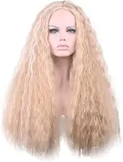 AneShe 70cm Women Long Curly Fluffy Blonde Full Wigs Highlights Synthetic Hair Party Wig (Golden+Blonde)