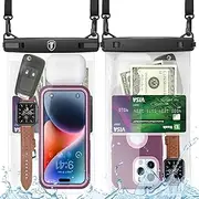 Takfox Extra Large Waterproof Phone Pouch Bag Case for Samsung Galaxy S25 Ultra S24 Plus S23 Note 20 A16 A15 A14 A13 iPhone 16 15 14 Pro Max [Up to 10"] [2-Pack] IPX8 Vacation Cellphone Dry Bag-Clear