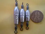 36 PCS. TROLLING SINKER W/#7 BLACK CRANE SWIVEL 1/2, 3/8, 1/4 OZ. 12ea.