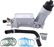 MOTOKU Aluminum Engine Oil Filter Cooler Housing Assembly w/Oil Cooler Outlet Hose for Chrysler 200 300 for Dodge Charger Durango Journey for Jeep Cherokee Wrangler for Ram ProMaster 3.6L 2011-2018