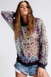NEW OneTeaspoon ONE TEASPOON Womens Collision Chiffon Longsleeve Top Animal