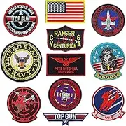 11 Pieces Top Gun Iron-on Patches USA Flag Maverick Patches Embroidered Air Force Navy Marine Army Jacket Tactical Military Logo Decorative Applique
