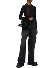 Jean Paul Gaultier Morphing Pinstripe Semi-Sheer Top XS,L black