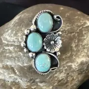 3 Besties Ring Green Turquoise Navajo Sterling Silver Cluster Size 8.5 19158