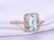 NEW 4.20 Ct Emerald Cut -Created Aquamarine Engagement Ring 14K Rose Gold Finish