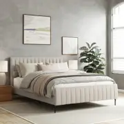 Coco King Beige Fabric Upholstered Bed Frame