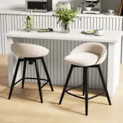 Costway Upholstered Bar Stools Set of 2 Counter Height Barstools with Footres...