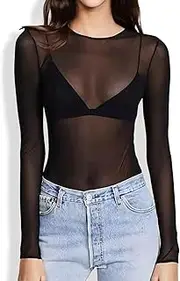 [Elkuaie] Black Transparent Top Mesh Top Stretch Tights Ultra Thin Long Sleeve Sexy Long Sleeve Shirt Sexy Tights for Women, black, Verpackungsgröße - 30 * 20 * 2,5 cm