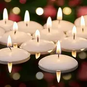 Ashlux Floating Candles 5-6 Hours Long Burning, 2 inch Unscented White Floating Candles for Centerpieces, Smokeless Floating Candles for Wedding,Cylinder Vases, Party, Table, Holiday -24Pack