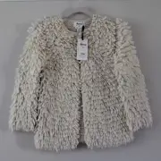 NWT Bonpoint Couture Alpaca Mohair Wool Fuzzy Cardigan Sweater Coat Cream 12