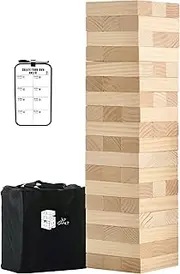 Large Tower Wooden Stacking Outdoor Games for Adults and Family Yard Lawn Blocks Games - Includes Rules and Carrying Bag-54 Pcs Premium Wood