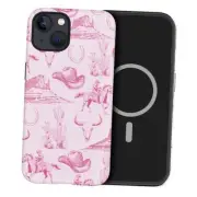 DAIZAG Case Compatible with iPhone 14 Vintage Pink Cowboy Hat Horses Cacti