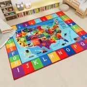 USA Map ABC Kid Rug 5'×6.7' Educational Baby Playmat for Playroom Primary S