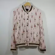 $180 DOLCE VITA Silky Light Pink Cactus Flower Bomber Jacket - Large