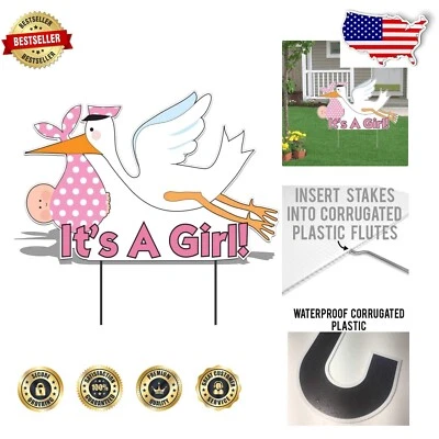 Adorable 'It's a Girl' Stork Yard Sign for Outdoor Baby Announcement Decor