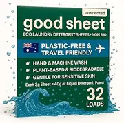 Eco Laundry Detergent Sheets, Fragrance Free, Great for Travel, No Plastic, Totally Plant-Based, 32 Washes, Fully Degradable Laundry Sheet Strips For Washing Clothes