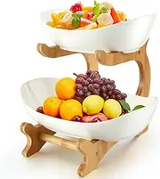 Tier Ceramic Fruit Bowl, 2 Tier/3 Fruit Ceramic Basket with Stand for Kitchen Counter Large Capacity Fruit Ceramic Basket Decorative Fruit Tray Holder Multifunctional Fruit Serving Bowl Set (white2)