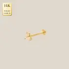 14K REAL Solid Gold Trinity Cubic Zirconia Internal Piercing Earring 18 Gauge