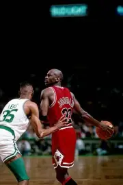 Michael Jordan Chicago Bulls handles the ball v Reggie Lewis Bosto- Old Photo