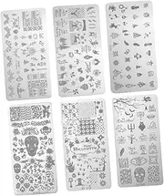 FOMIYES 6pcs Nail Art Printing Plate Flakes Nail Dipping Kit Charms Stickers Gel Gold Nail Polish Nail Decals for Nail Art Display Decor Nail Templates Halloween Polishes Steel