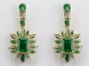 4Ct Emerald Cut Lab Created Emerald Drop/Dangle Earrings 14K Yellow Gold Plated