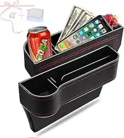 jiaji 2 Pack Multifunctional Car Seat Organizer, Auto Console Side Storage Box with Cup Holders 2 Seat Hooks for Drink, Car Organizer Front Seat for Holding Phone, Sunglasses