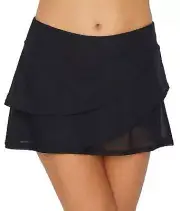 Coco Reef Women's Swim Skirt A-Line Overlay Sheer Pull On Black Solid Size S