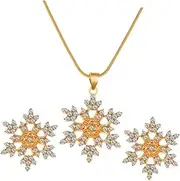 [TOGEVAL] Snowflake Necklace Earrings Necklace Rhinestone Snowflake Charm Rhinestone Jewelry Dangle Earrings for Women Bridal Necklace Rhinestone Outfit Golden Alloy Rhinestone