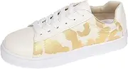 KiRYu Shoes for Women Sneakers Lace Up Flat Casual Lace Up Sneakers Gold