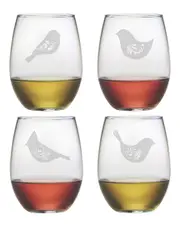 Susquehanna Glass "Birds of a Feather" Set of Four 21oz Stemless Wine Glasses