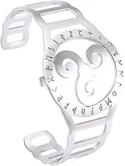 [BOSUGE] Charming Bracelet，Stainless Steel Watch Shape Nordic Viking Odin Symbol Bracelet Hollow Out Design Engraved 24 Runes Cuff Bangle (Color : D) (Color : Stainless Steel)