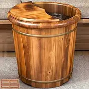 Wooden Foot Bath Deep Soaking Tub with Insulation Lid, Solid Wood Feet Spa Basin Lit, Luxury & Smooth Carbonized Wooden Feet Bath Barrel, Relieve Foot Pressure for at Home Spa Pedicures,L