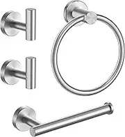 FORIOUS Toilet Roll Holder Set 4 Piece, SUS304 Stainless Steel Wall Mounted, Bathroom Hardware Set with Hand Towel Ring and TP Holder and Towel Hooks, Brushed Nickel