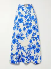 [Borgo de Nor] Borgo de Nor - Bellamy Belted Floral-print Cotton-blend Brocade Maxi Skirt - Blue - UK 6 UK 6 Blue