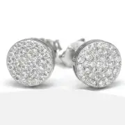 Men's Sterling Silver 925 Cubic zirconia 8mm Round*Earring Studs*Unisex.,Box
