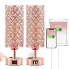 Lamp Set of 2, 3-Way Crystal Table Lamp Touch Control with USB-C+A & Rose Gold