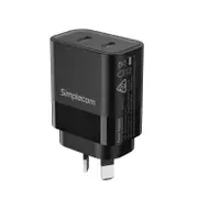 Simplecom CU221 Dual USB-C Fast Wall Charger PD 20W for Phone Tablet