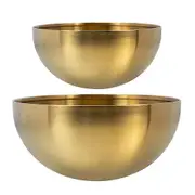 Metal Salad Bowl Stainless Steel Rice Bowls Golden 15.00X15.00X7.00CM 2Pcs For Snack Appetizer 20.00X20.00X9.00CM
