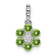 14k White Gold Peridot and Real Diamond Floral Pendant