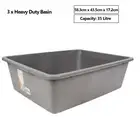 3 x Heavy Duty 35L Plastic Basin Tub Containers Storage Crate Box Large BPA Free