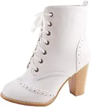 [SJJH] Women Chelsea Boots with Pointed Toe and Chunky Heel Lace Up Boots