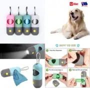 Outdoor Pet Dog Poop Bag Dispenser with LED Flashlight Pouch Puppy Poo Pick-Up