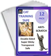Cat Scratch Deterrent Tape, 12-Pack Clear, Double-Sided Furniture Protectors, Ca