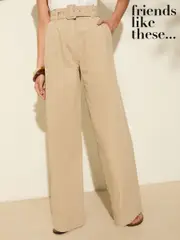 Friends Like These Camel Belted Wide Leg Trousers (AT3583) | $92