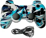 Linkshare wireless controller for ps3, double vibration bluetooth gamepad remote for playstation 3 with Charging Cord (camo blue)