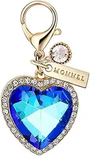 [Monnel] MC506 Little Crystal Love Heart Lobster Clasp Charm for Women with Velvet Bag (Blue,1 Piece), approx.2.2 cm (L) X 0.7 cm (W) X 2.4 cm (H), Zinc Alloy Metal Rhinestone Crystal Enamel Handmade