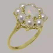 18k Yellow Gold Natural Opal & Cultured Pearl Womens Cluster Ring