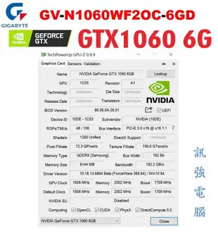 技嘉GV-N1060WF2OC-6GD超強顯示卡「GTX1060、DDR5、6GB、192Bit」需額外接6Pin電源