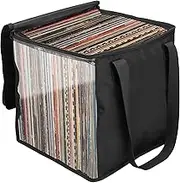 Vinyl Record Organizer Clear Vinyl Record Carrying Bag with Handle and Lid Holds up to 50 Vinyl Albums for Traveling Store Collection