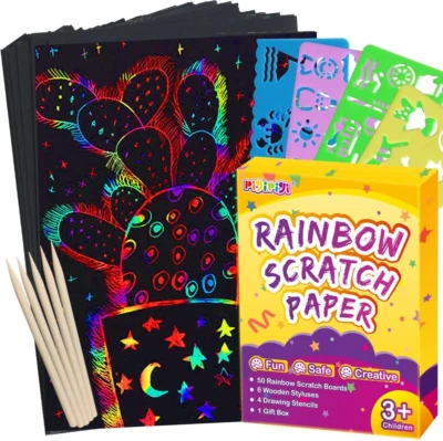 Scratch Paper Art for Kids - 60 Pcs Magic Rainbow Scratch Paper off Set Scratch